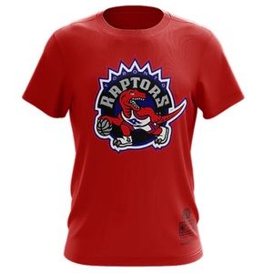 TORONTO RAPTORS MITCHELL & NESS Dino Dribble Classic Logo Red T-Shirt SZ Medium